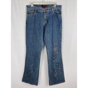 Vintage Y2K Willi Smith Jeans Low Rise Flare Denim Beaded Forest Fairy Grunge